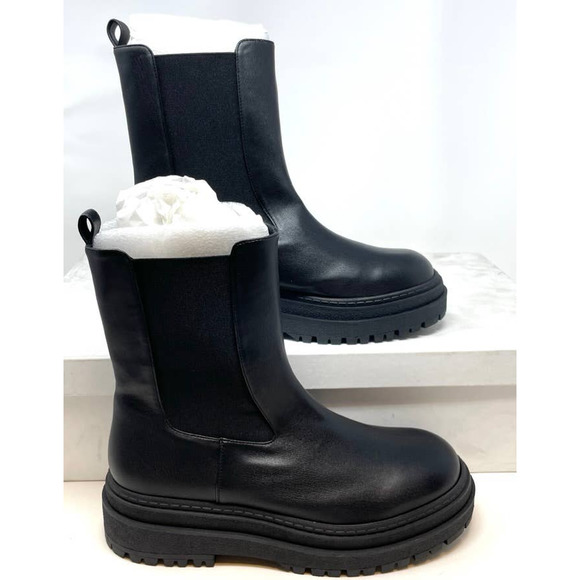 Good American Chelsea Lug Sole Combat Boots In Black Size 14 New - Picture 4 of 9